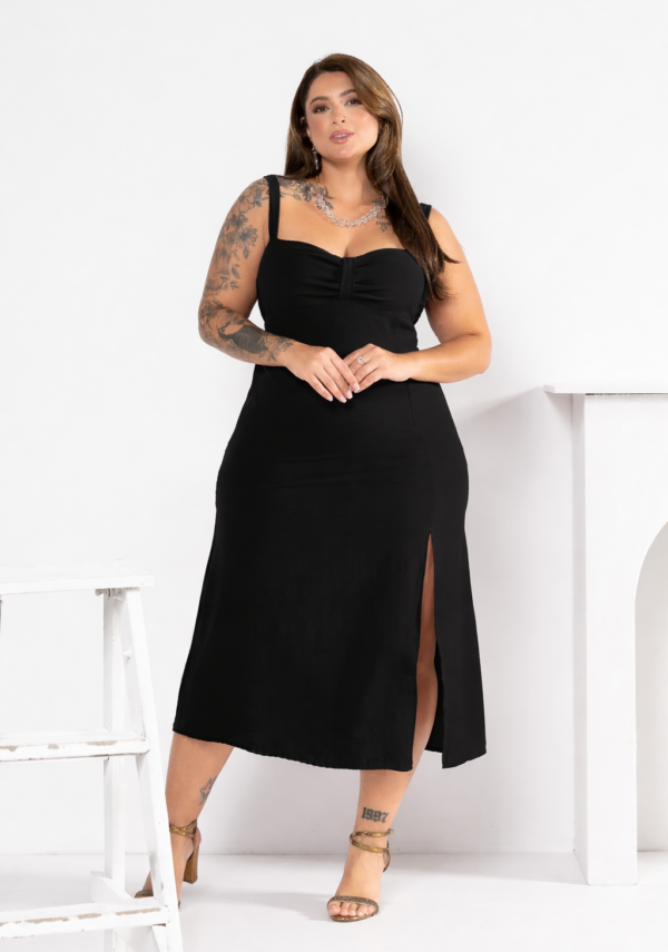 Vestido Midi Fenda Elegante Plus Size