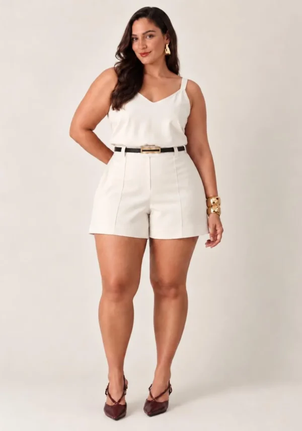 Conjunto alfaiataria shorts e regata plus size luxo