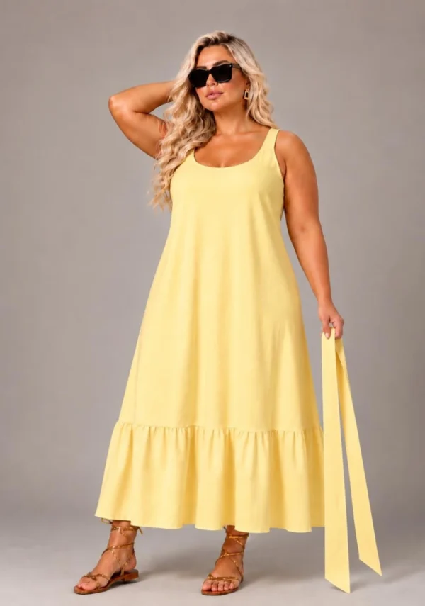 Vestido longo Maria festas plus size amarelo