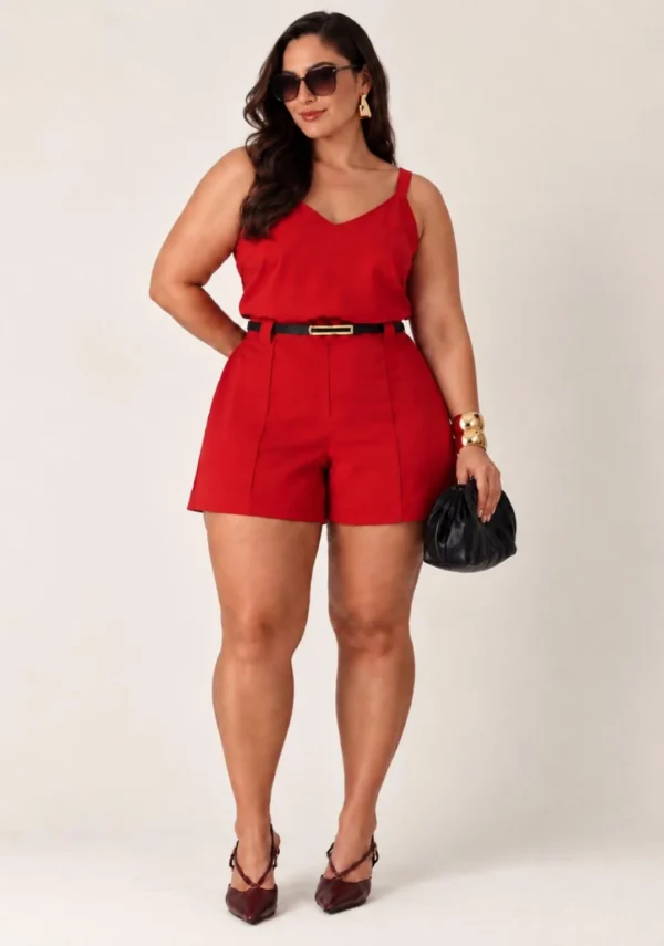Conjunto alfaiataria shorts e regata plus size luxo