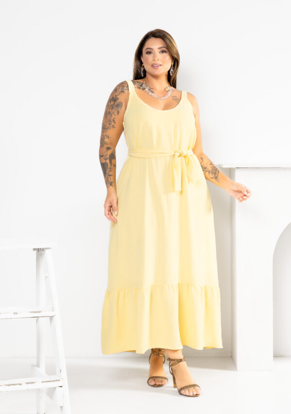 Vestido longo Maria festas plus size amarelo