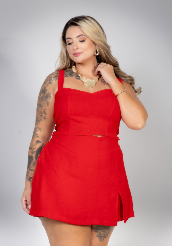 Conjunto shorts saia 2 Peças Verão festas Vermelho