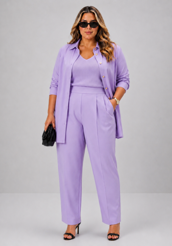 Trijunto calça reta alfaiataria plus size marrom viscose sarjada luxo