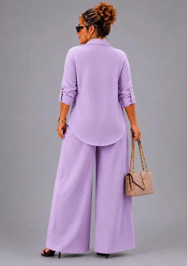 Trijunto calça pantalona plus size linho lilas luxo