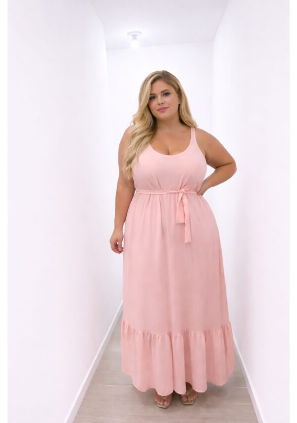 Vestido longo Maria festas plus size rosa