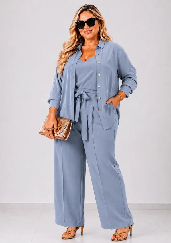 Trijunto feminino calça alfaiataria sensoriale marrant plus size cinza jeans luxo